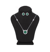 Asfour Crystal Jewelry Set Of Necklace & Earrings With Emerald Round Design In 925 Sterling Silver -SM0020-G